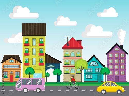 Fototapeta Naklejka Na Ścianę i Meble -  Colorful houses on the street vector