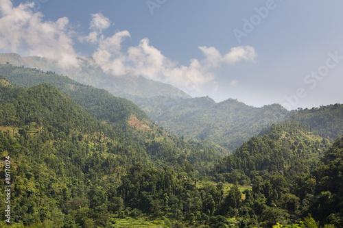 Fototapeta Naklejka Na Ścianę i Meble -  Wild hills on the way to Pokhara from Kathmandu in Nepal