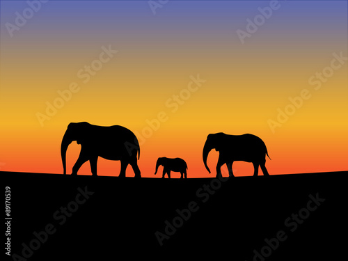 Abstract orange background elephant silhouettes