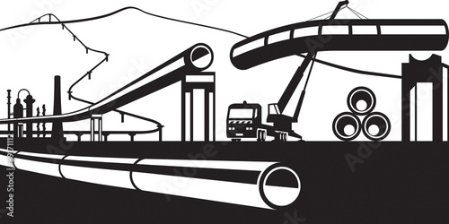 Construction of industrial pipelines - vector illustration
