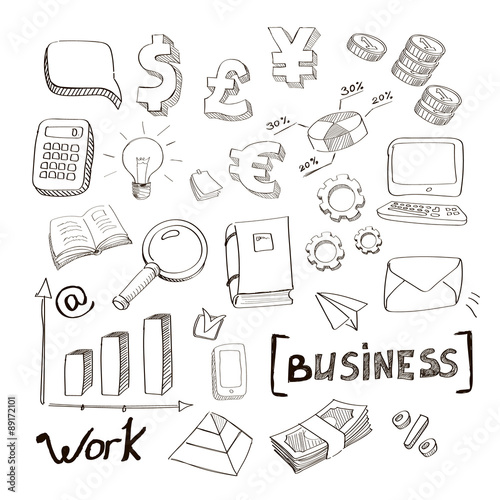 business finance doodle hand drawn elements. Concept - graph and