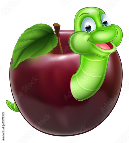 Cartoon Caterpillar In Apple