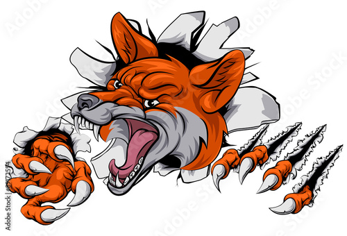 Fox mascot tearing through