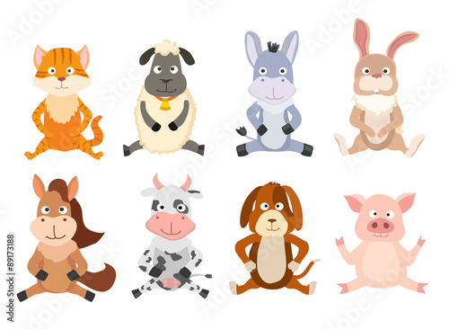 set of cartoon sitting animals. vector illustration