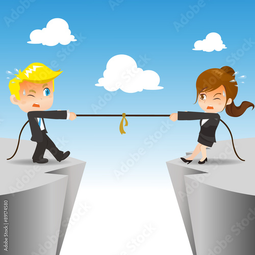 Cartoon illustration businesspeople competing