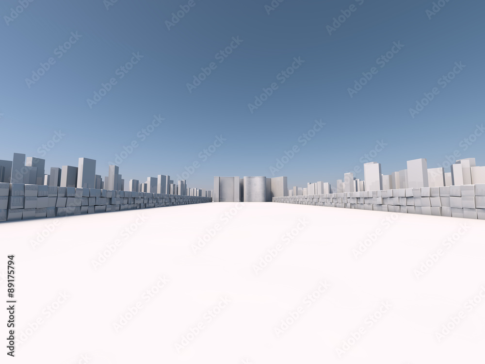 landscape of skyscrapers in the city 3D rendering