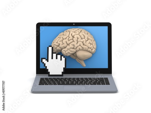 Human brain on a screen of laptop.