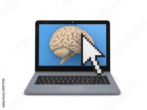 Human brain on a screen of laptop.