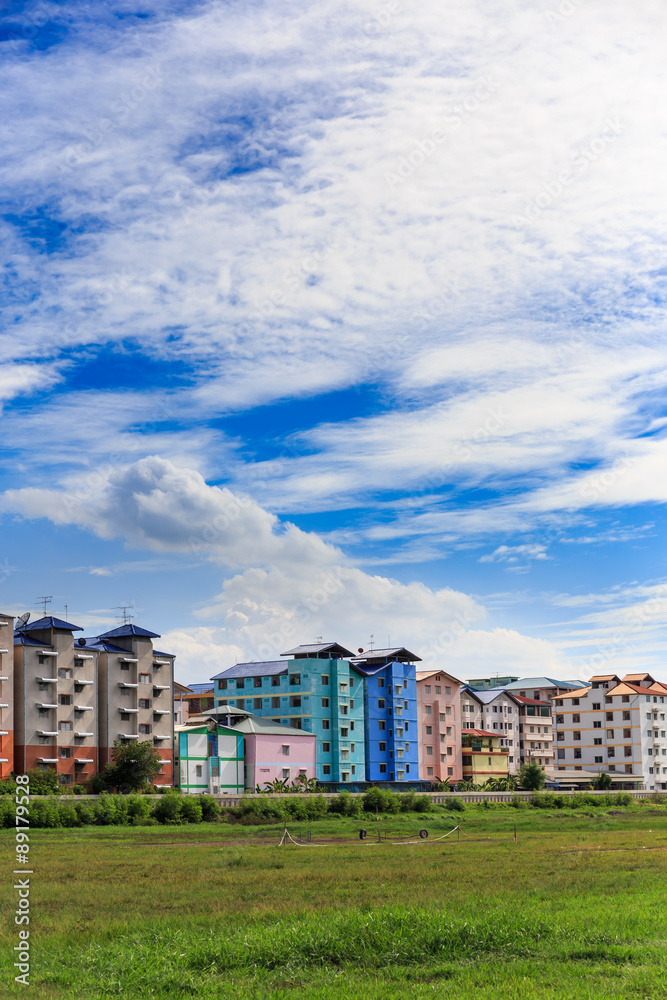 Apartment building on the sky background Apartment building on the sky background