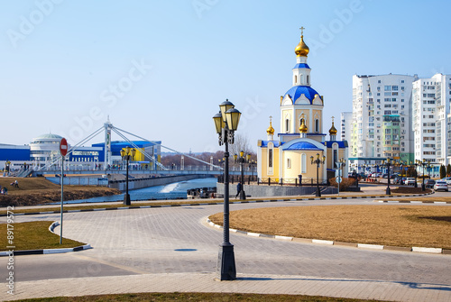 embankment of a small town in the spring