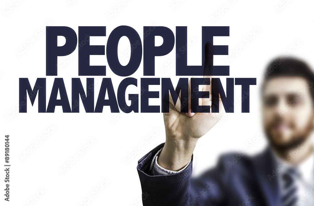 Business man pointing the text: People Management Business man pointing the text: People Management