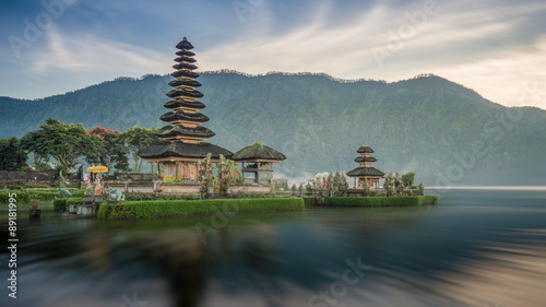 Pura Ulun Danu temple on a lake Beratan  Bali  Indonesia  long exposure HDR effect