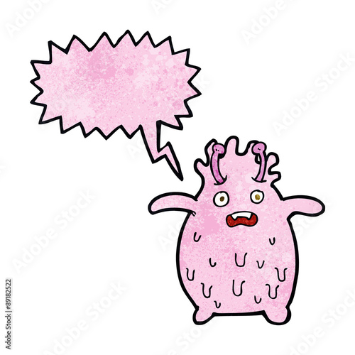 cartoon funny slime monster with speech bubble