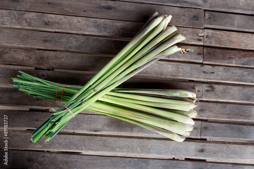 Lemongrass place on the wood  herb plant