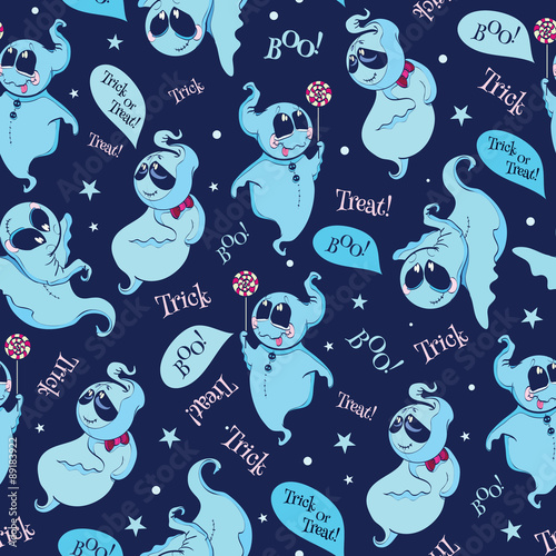 Vector Halloween Friendly Ghosts Seamless Pattern