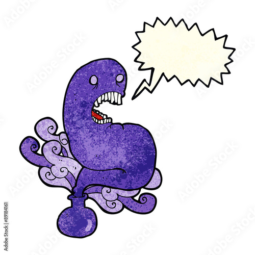cartoon halloween ghost in bottle with speech bubble