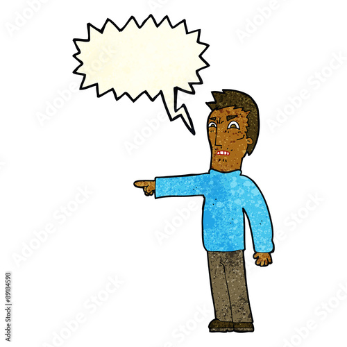 cartoon angry man pointing with speech bubble