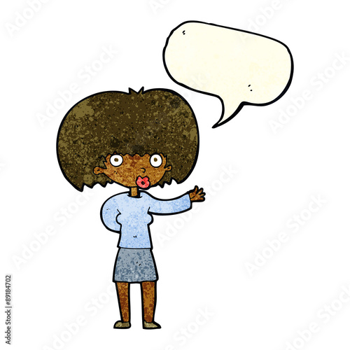cartoon woman gesturing with speech bubble