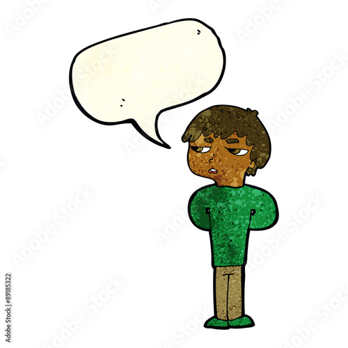 cartoon antisocial boy with speech bubble