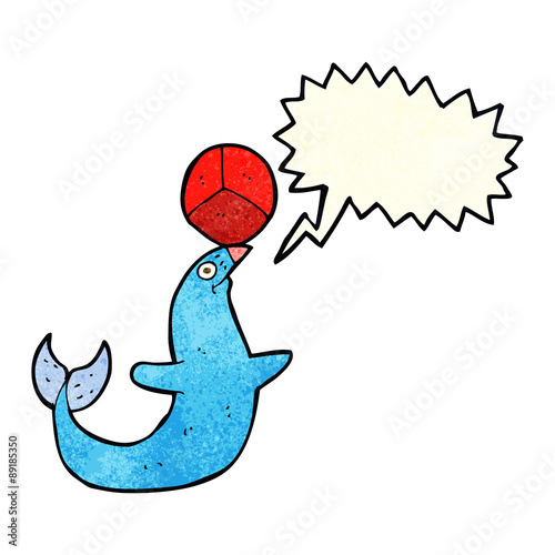 cartoon performing seal with speech bubble