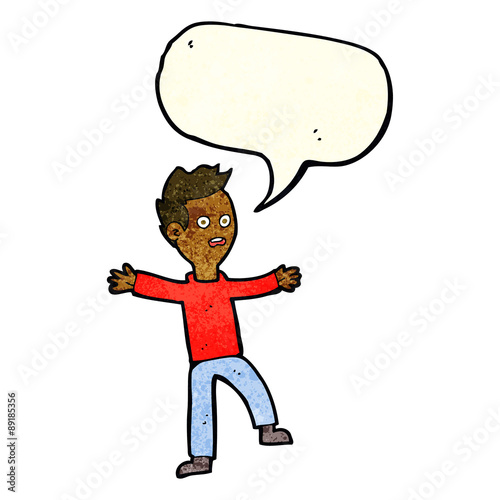 cartoon startled boy with speech bubble