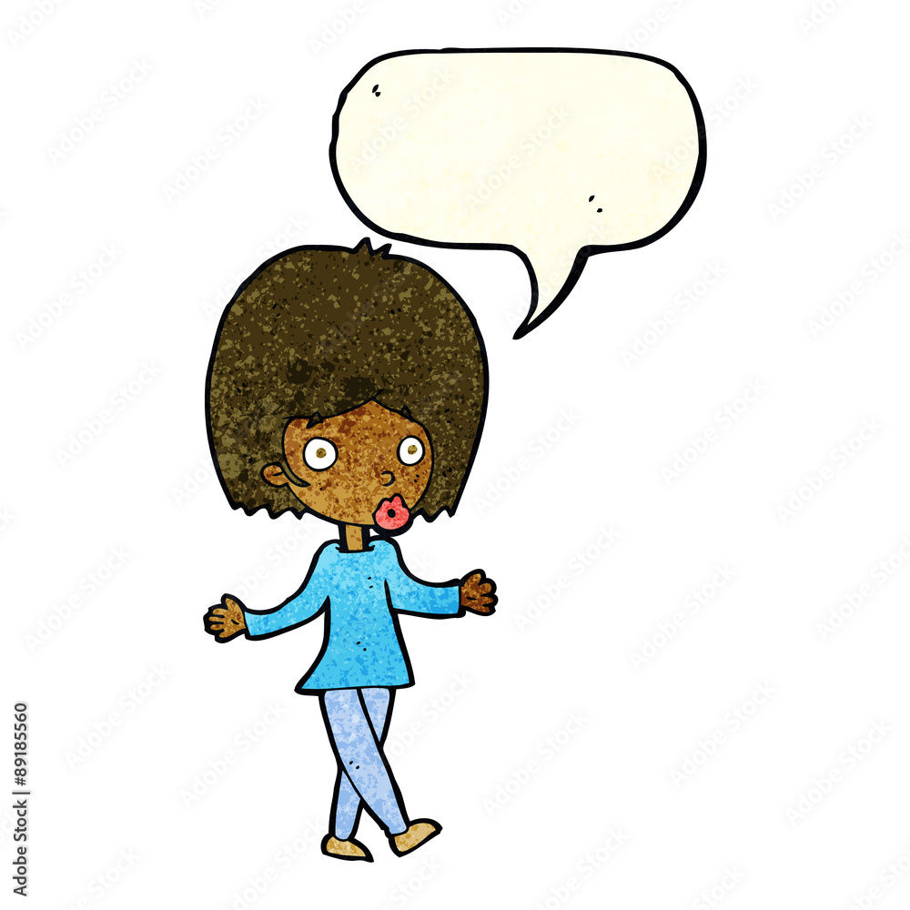 cartoon confused woman with speech bubble cartoon confused woman with speech bubble