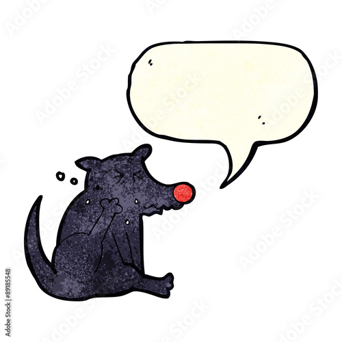cartoon dog scratching with speech bubble