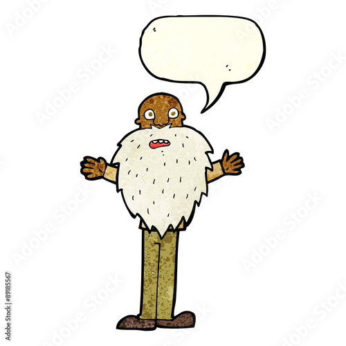 cartoon bearded old man with speech bubble
