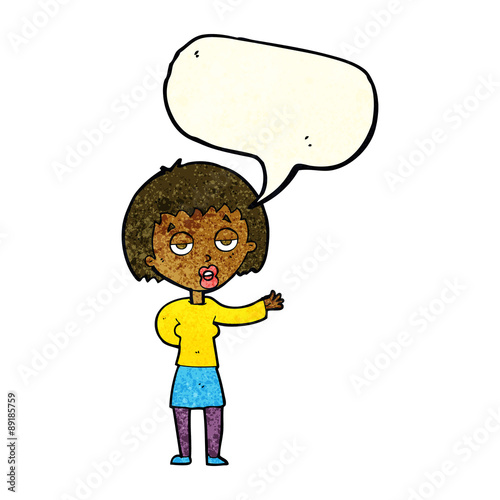cartoon bored woman with speech bubble