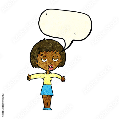 cartoon bored woman with speech bubble