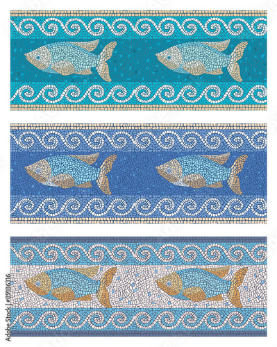 Seamless mosaic background in ancient style on the marine theme