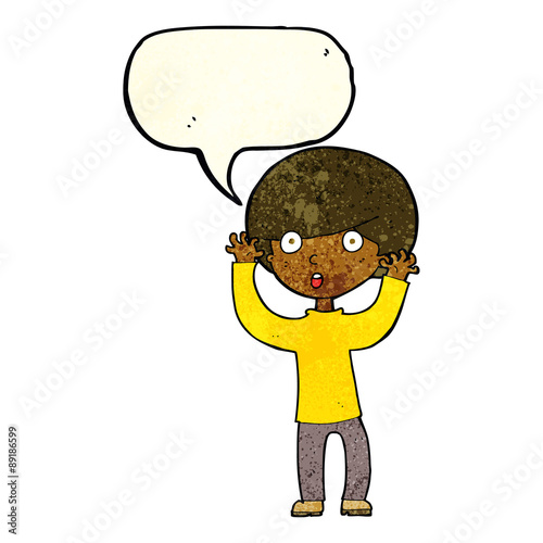 cartoon startled boy with speech bubble