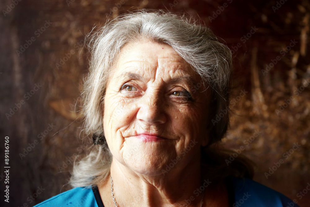Granny face on a dark background Granny face on a dark background