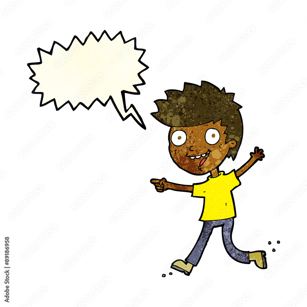 cartoon crazy excited boy with speech bubble