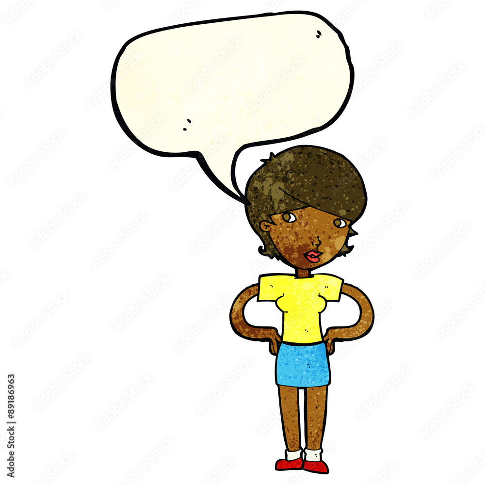 cartoon woman with hands on hips with speech bubble cartoon woman with hands on hips with speech bubble