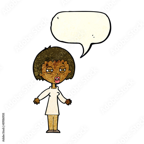 cartoon tired woman with speech bubble