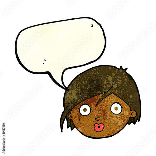 cartoon surprised female face with speech bubble © lineartestpilot