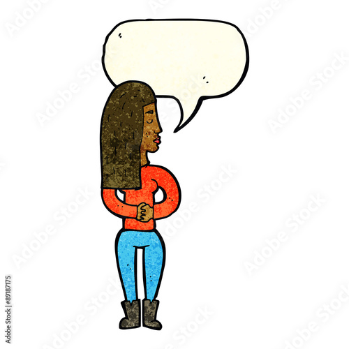 cartoon woman ignoring with speech bubble