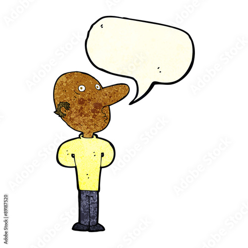 cartoon balding man with speech bubble