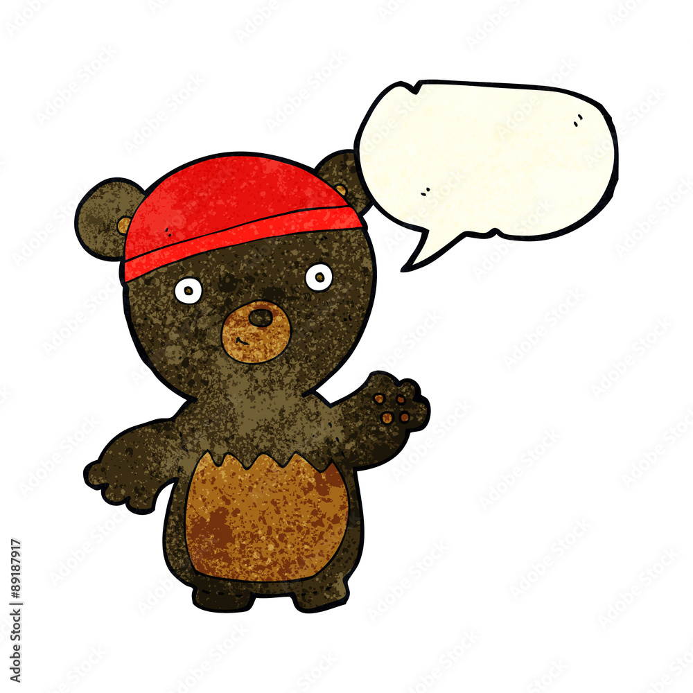 cartoon black bear wearing hat with speech bubble cartoon black bear wearing hat with speech bubble