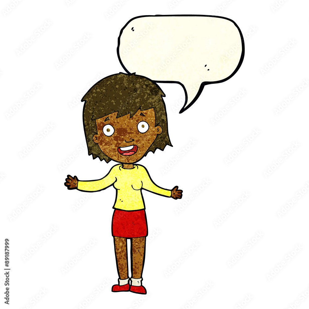 cartoon excited woman with speech bubble cartoon excited woman with speech bubble