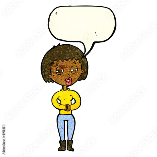 cartoon tired woman with speech bubble