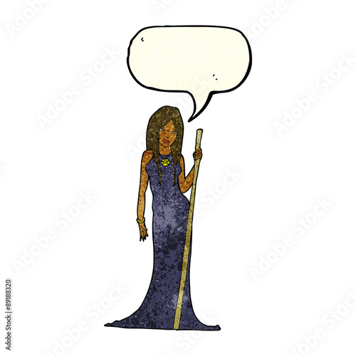 cartoon sorceress  with speech bubble