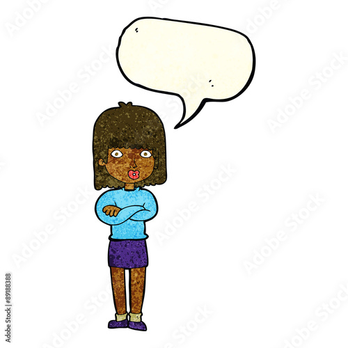 cartoon impatient woman with speech bubble