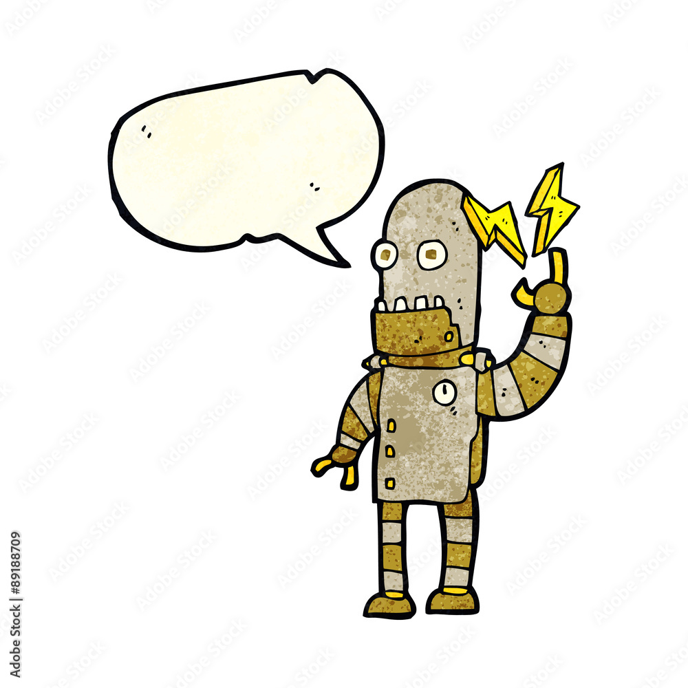 cartoon old robot with speech bubble cartoon old robot with speech bubble