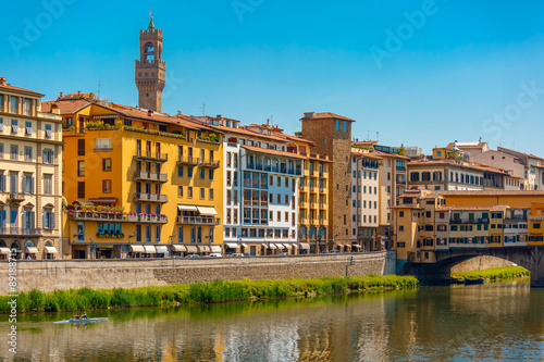 Quay of Arno with Arnolfo tower, Florence, Italy photo