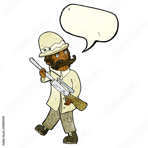 cartoon big game hunter with speech bubble