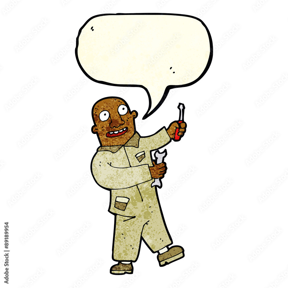 cartoon mechanic with speech bubble cartoon mechanic with speech bubble