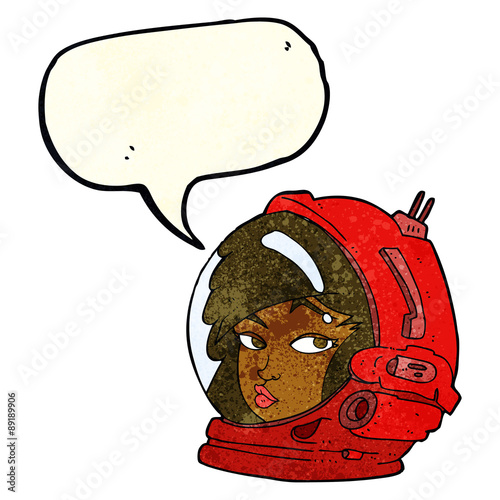 cartoon female astronaut with speech bubble