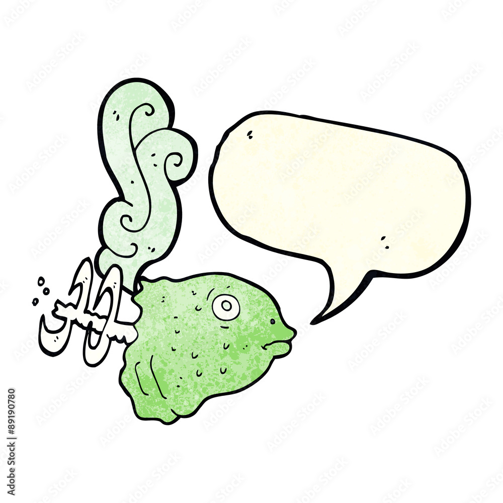 Naklejka premium cartoon smelly old fish head with speech bubble